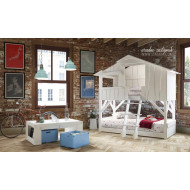 Dječji krevet kućica na kat (mdf + bor)