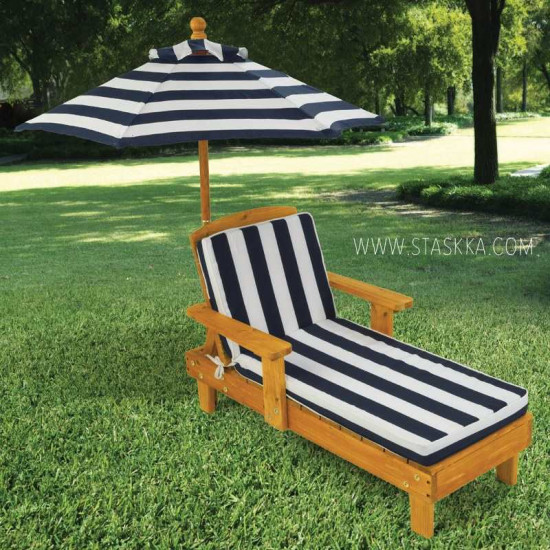 Outdoor Chaise with Umbrella - Navy - KidKraft
