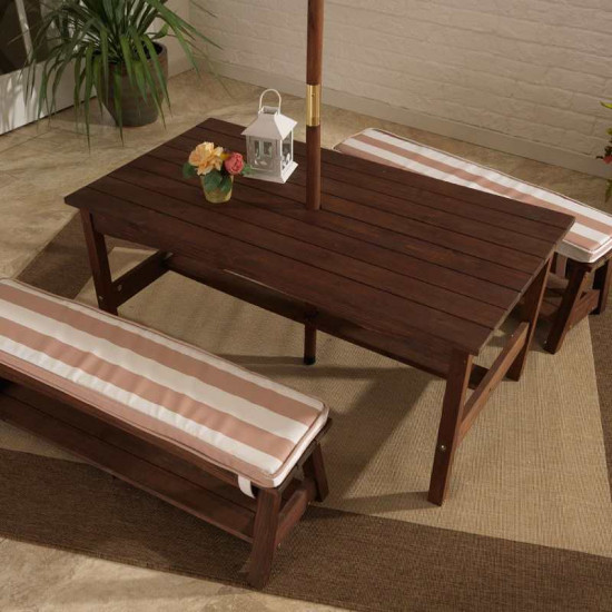 Outdoor Table & Bench Set with Cushions