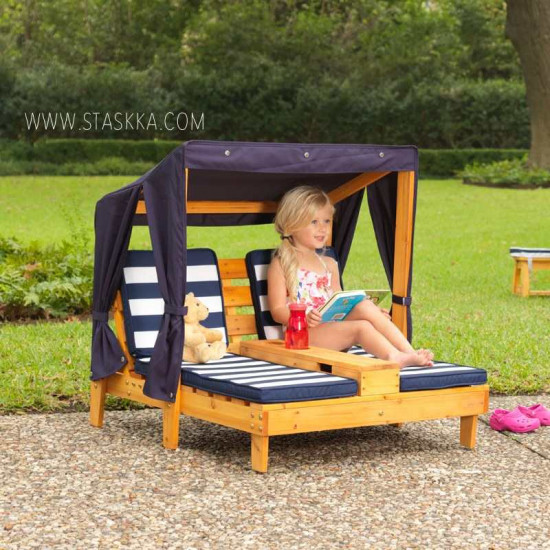 Double Chaise Lounge with Cup Holders - Honey & Navy
