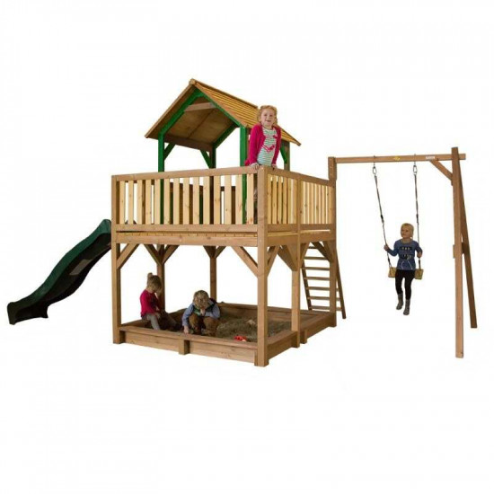 Atka Play Tower with Single Swing Brown/green - Green slide