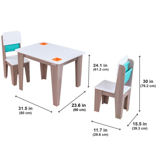 Pocket Storage Table & 2 Chair Set - Gray Ash