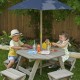 Octagon Table, Stools & Umbrella Set - Barnwood Gray & Navy